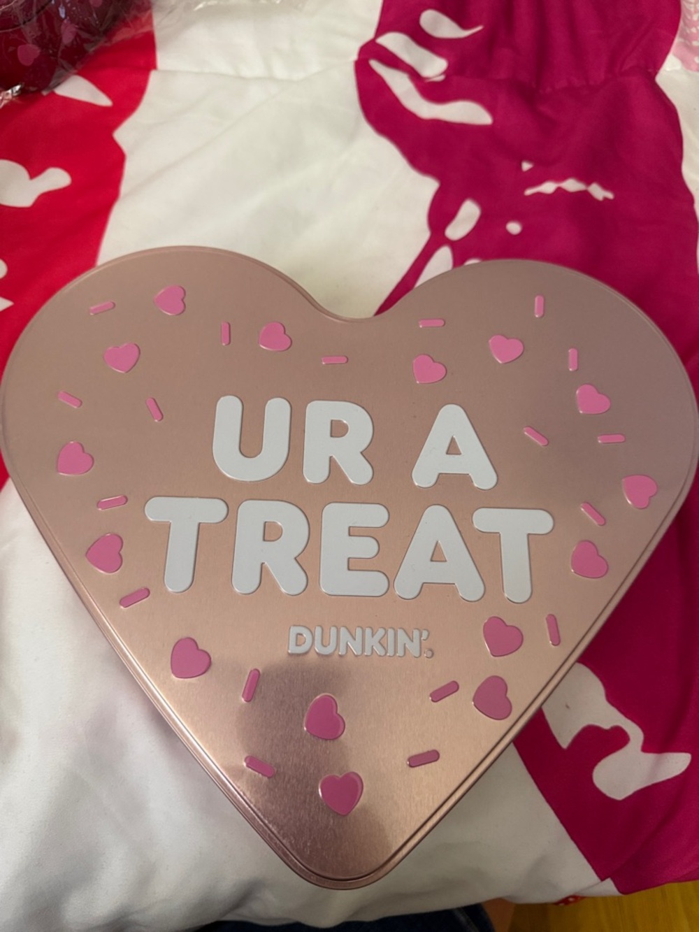 Dunkin' Rose Gold Heart Tin - "UR A TREAT" Pink Accent